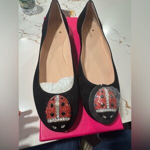 Kate Spade Black Flats with Red Ladybug Design